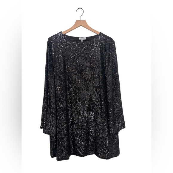 Gianni Bini Dresses & Skirts - Gianni Bini Black Long Sleeve Sequin Mini Dress Bell Sleeve Size M